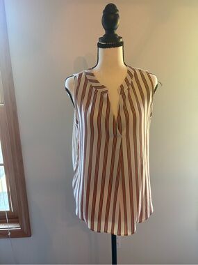 LOFT White Sleeveless V-Neck Camisole with Red & Black Stripes